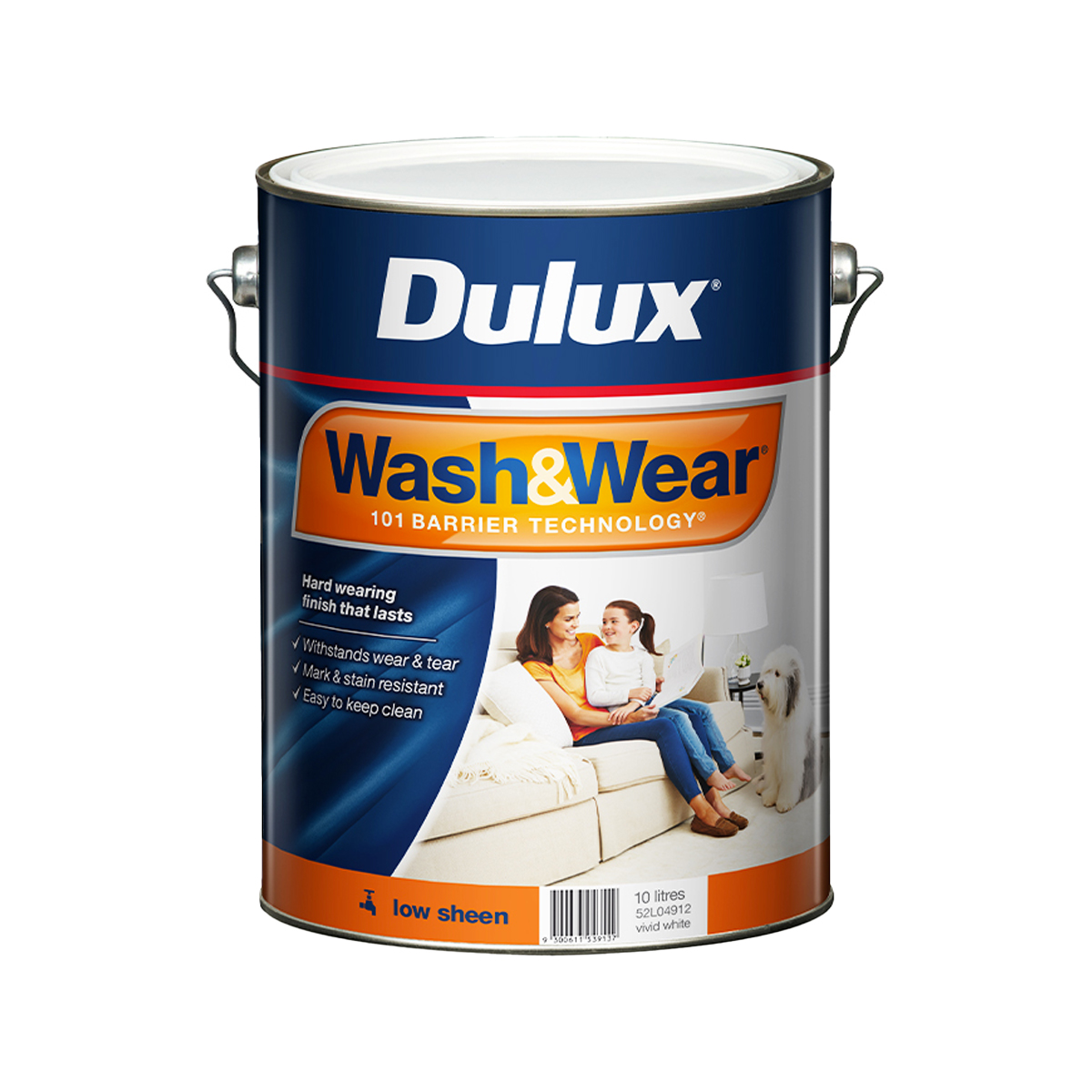 Dulux Wash&Wear Low Sheen Vivid White 10L - Inspirations Paint